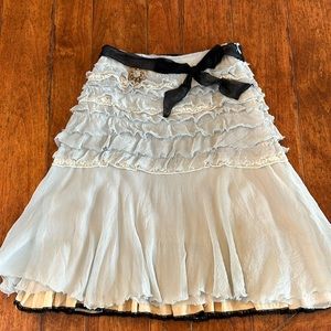 Prada Women’s Silk Skirt. Light blue, cream with Black Bow. Size 40